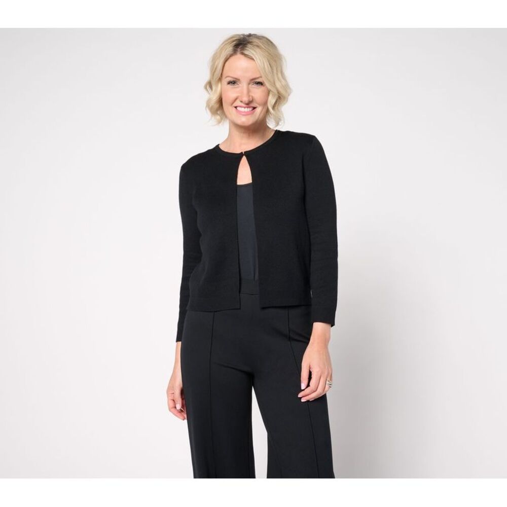 Wacoal Women's Top Plus Sz Sweater 1X Essentials Open Front Long Black A671272